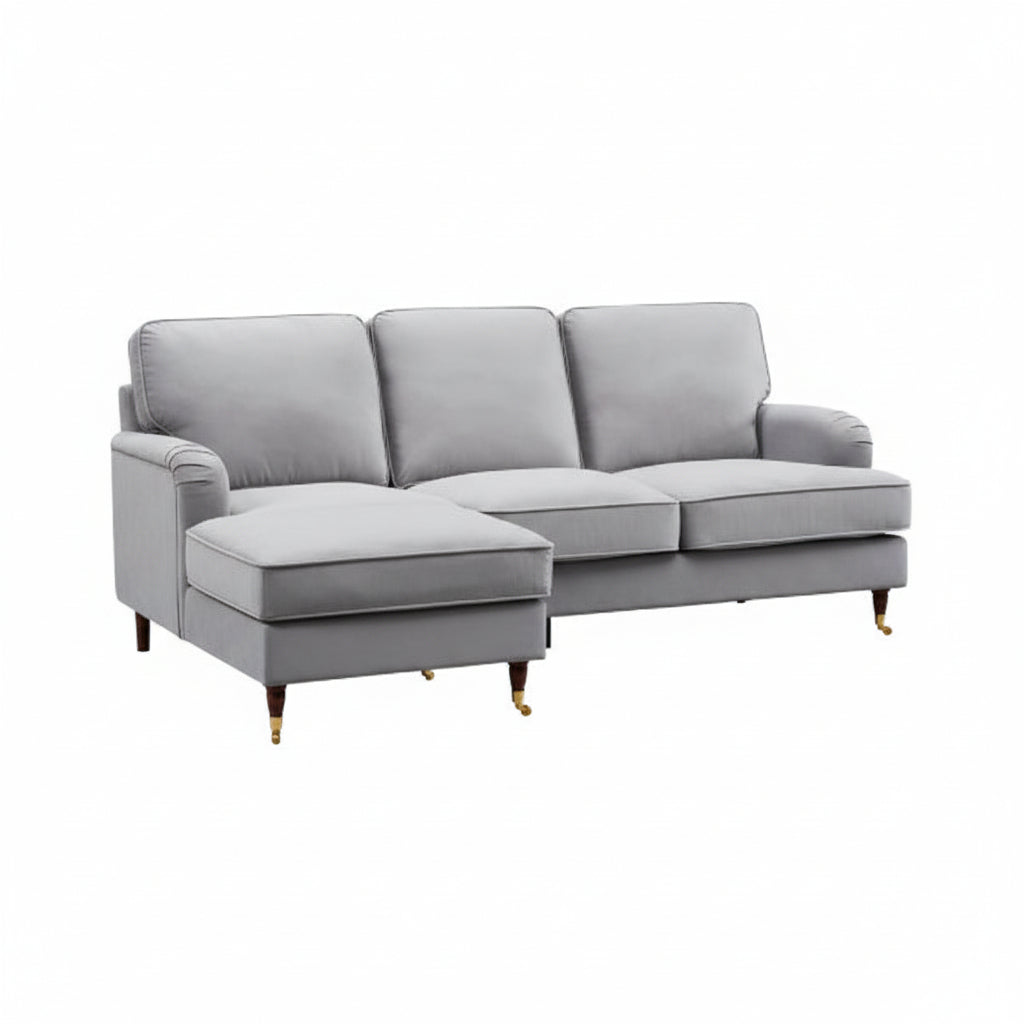 Universal L Shape Corner Sofa in Grey Velvet