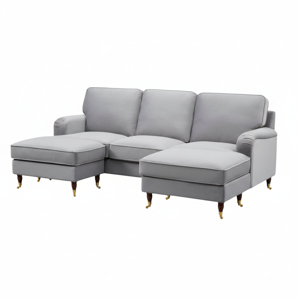 Grey Velvet U Shape Sofa