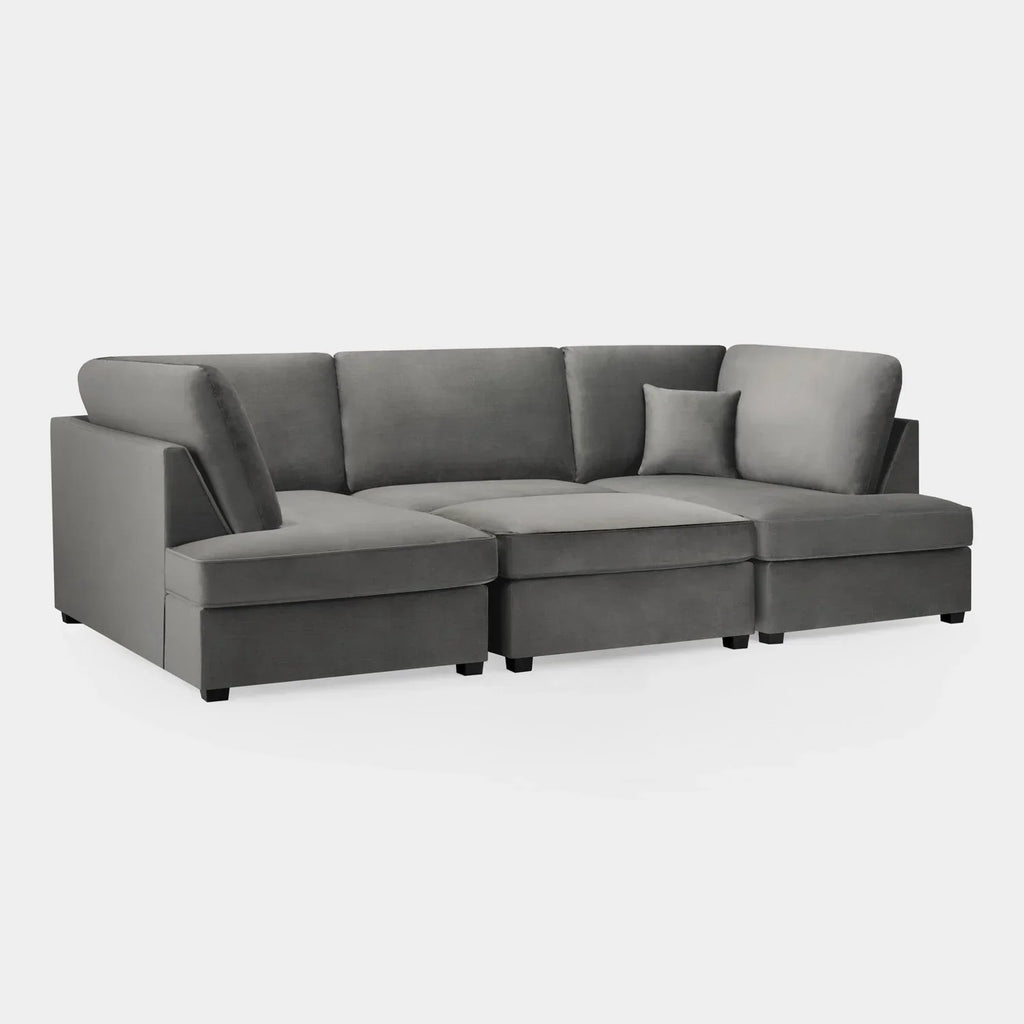 Carnaby Cinema U-Shape Sofa In Plush Velvet Grey